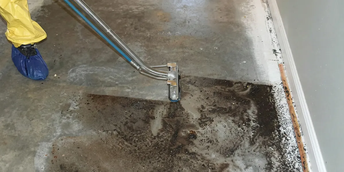 sewage removal technicians extracting contaminated wastewater from a residential floor in San Antonio, TX